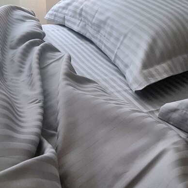 Striped satin flat sheet GREY