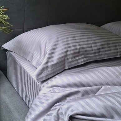 Striped satin flat sheet GREY 1