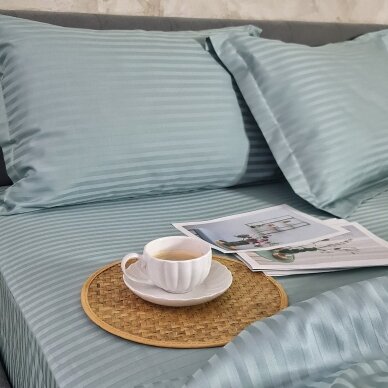 Striped satin flat sheet MINT HAZE