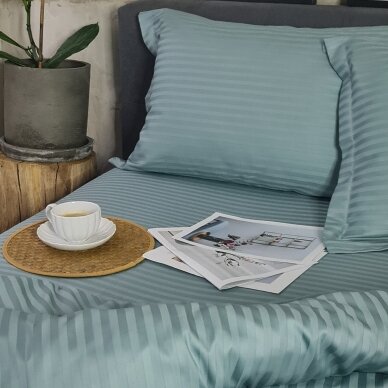 Striped satin fitted sheet MINT HAZE 1