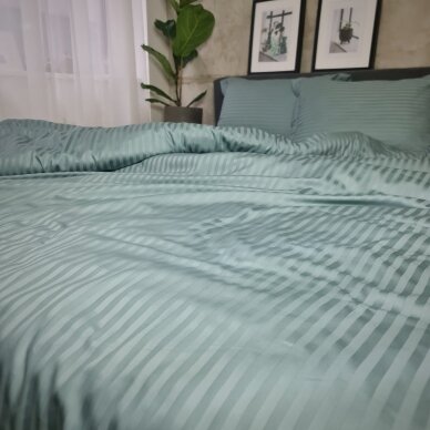 Striped satin fitted sheet MINT HAZE 2