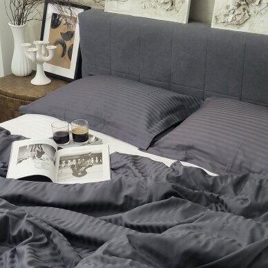 Striped satin bedding set IRON GREY