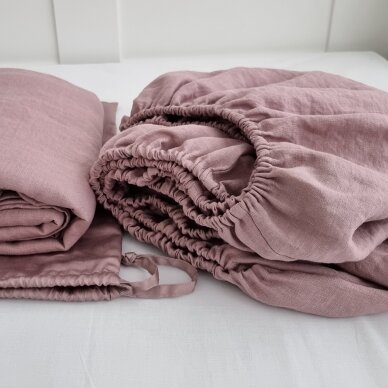 Linen fitted sheet ASH ROSE