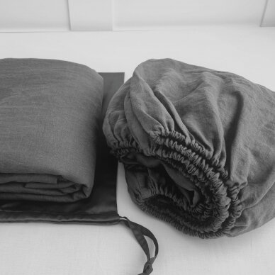 Linen fitted sheet DARK GREY