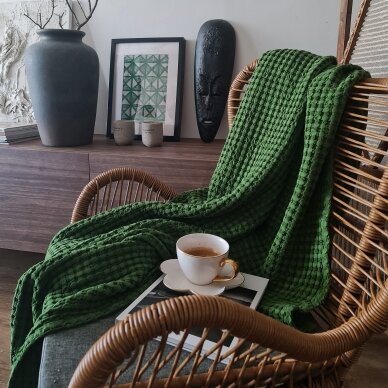 Portuguese cotton blanket  WAFFLE green